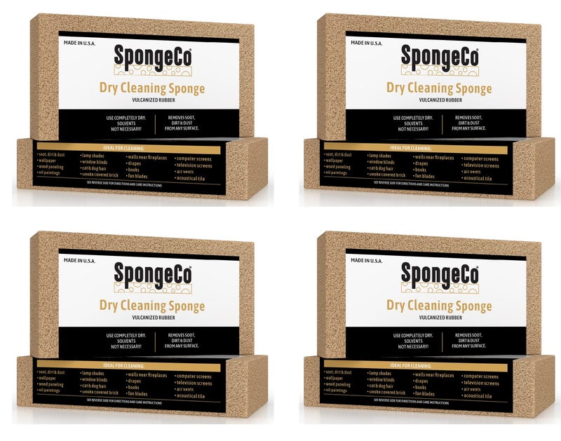 SpongeCo Dry Cleaning Soot Eraser Sponge Pet Hair Smoke Soot Dust and Dirt Remover 3x6x15 4 Pack